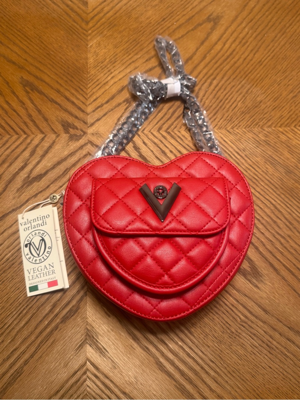 Valentino Orlandi Red Quilted Heart Crossbody Bag Vegan Leather NWT - Picture 1 of 9
